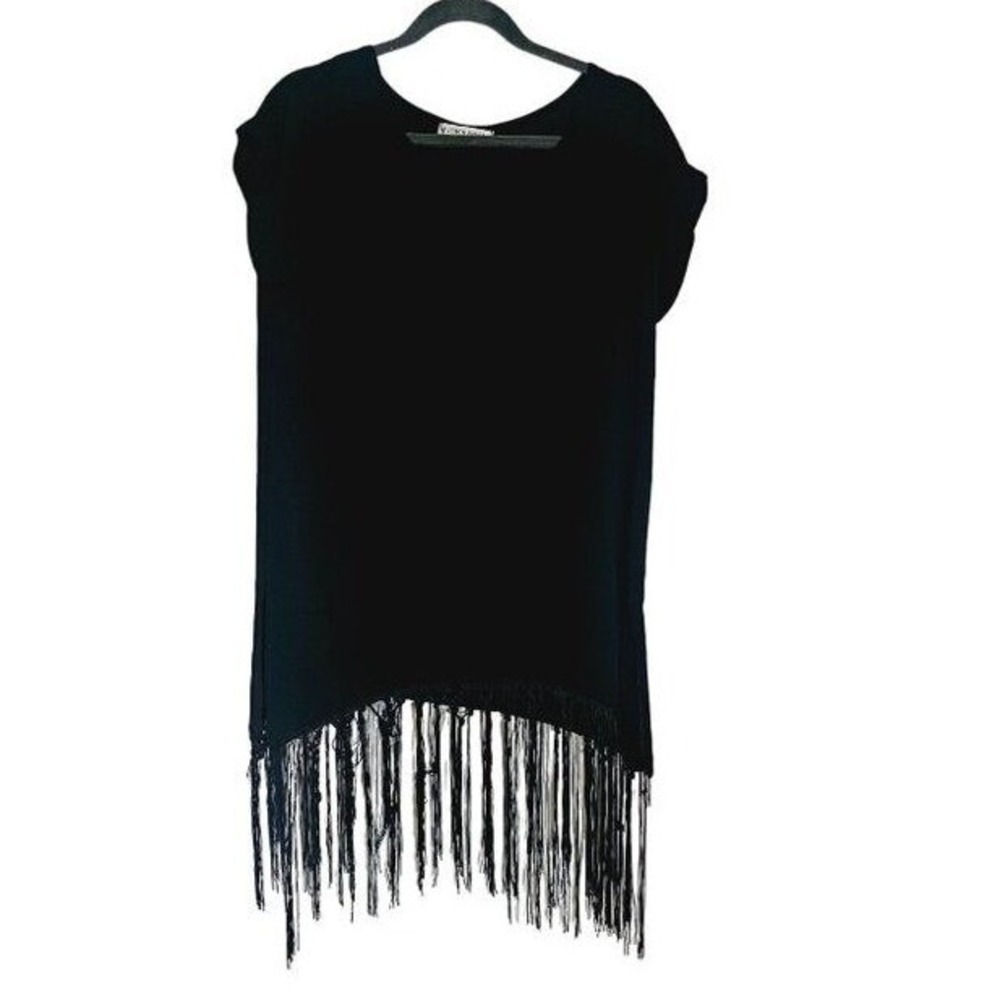 John and Anna  fringe shift dress Size Medium black‎